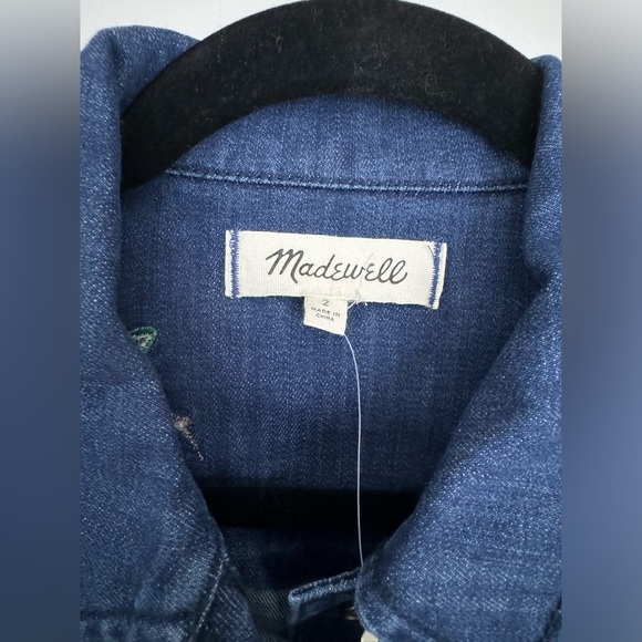 Madewell Embroidered Floral Denim Shirt Dress 2 NWT Pockets - Picture 4 of 12